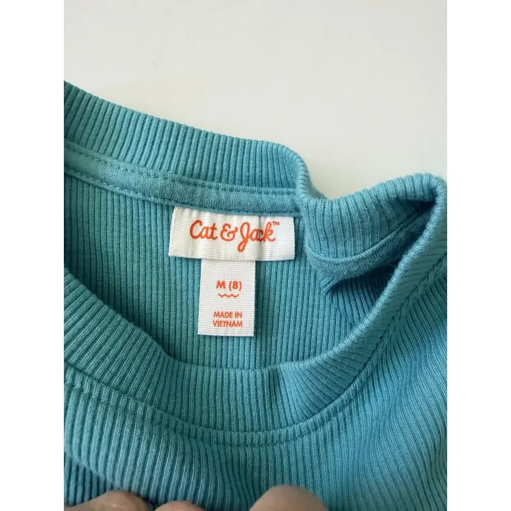 Cat & Jack Girls' Ribbed Ruffle Short Sleeve Top - Teal